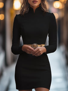 Womens Dress | White Mandarin Collar, Belt Design 4