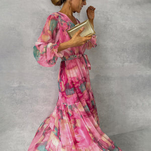 Wrap Dress | Floral Pattern, V-Neck, Long Sleeves 0
