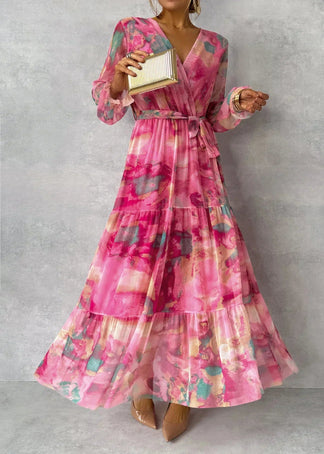 Wrap Dress | Floral Pattern, V-Neck, Long Sleeves 1
