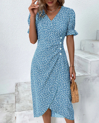 Wrap Dress | Flutter Sleeves, V-Neckline 0