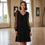 Evening Gown | Classic V-Neckline, Shimmering Sleeves