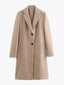 Beige Longline Coat for Women Single Breasted Minimalist Overcoat