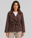 Belted Trench Coat Short Tie Waist Notch Lapel Jacket for Women