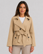 Belted Trench Coat Short Tie Waist Notch Lapel Jacket for Women