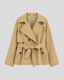 Belted Trench Coat Short Tie Waist Notch Lapel Jacket for Women in beige