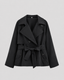 Belted Trench Coat Short Tie Waist Notch Lapel Jacket for Women in black