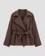Belted Trench Coat Short Tie Waist Notch Lapel Jacket for Women in brown