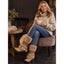Boho Mid Calf Boots for Women Pom Pom Fur Trim Winter Boots