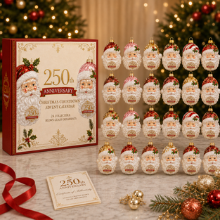 Santa Claus Advent Calendar with 24 Glass Ornaments