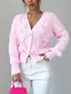 Women's Cable Knit Cardigan with Bow Details and Flared Cuffs