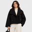 Cropped Peacoat Double Breasted Wool Blend Winter Jacket for Women in black
