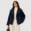 Cropped Peacoat Double Breasted Wool Blend Winter Jacket for Women in navy