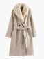 Faux Fur Collar Coat Belted Winter Coat for Women in beige