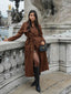 Faux Suede Trench Coat for Women Double Breasted Belted Long Coat
