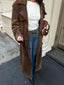 Faux Suede Trench Coat for Women Double Breasted Belted Long Coat