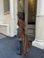 Faux Suede Trench Coat for Women Double Breasted Belted Long Coat