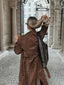 Faux Suede Trench Coat for Women Double Breasted Belted Long Coat