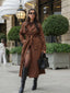 Faux Suede Trench Coat for Women Double Breasted Belted Long Coat