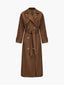 Faux Suede Trench Coat for Women Double Breasted Belted Long Coat in brown