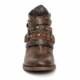 Women’s Western Ankle Boots with Buckle & Chain Details