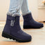 Fur Collar Ankle Boots for Women Quilted Buckle Winter Boots in dark blue