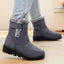 Fur Collar Ankle Boots for Women Quilted Buckle Winter Boots in gray
