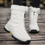 Fur Collar Snow Boots for Women Tall Zip Up Winter Boots in white