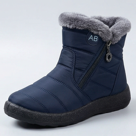 Fur Lined Ankle Boots for Women Side Zip Quilted Snow Boots in blue