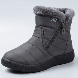 Fur Lined Ankle Boots for Women Side Zip Quilted Snow Boots in gray
