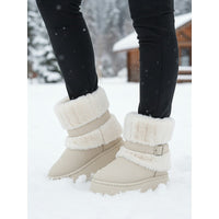 Fur Lined Snow Boots for Women Warm Platform Winter Boots in beige