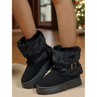Fur Lined Snow Boots for Women Warm Platform Winter Boots in black