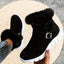 Fur Trimmed Ankle Boots for Women Plush Lined Slip On Booties in black