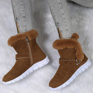Fur Trimmed Ankle Boots for Women Plush Lined Slip On Booties in brown