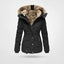 Hooded Puffer Jacket Mid Length Quilted Winter Coat for Women in black