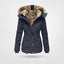 Hooded Puffer Jacket Mid Length Quilted Winter Coat for Women in blue