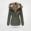 Hooded Puffer Jacket Mid Length Quilted Winter Coat for Women in green