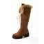 Knee High Lace Up Boots for Women Faux Fur Cuff Winter Boots