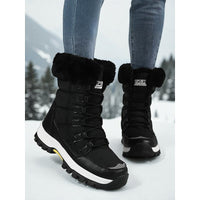 Lace Up Snow Boots for Women Padded Mid Calf Winter Boots in black