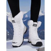 Lace Up Snow Boots for Women Padded Mid Calf Winter Boots in white