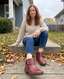 Woman wearing the Lauren Boutique burgundy arch support ankle boots