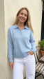 Customer wearing the polo sweater