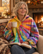 The Sunburst Hoodie by the fireplace