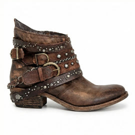 Women’s Western Ankle Boots with Buckle & Chain Details