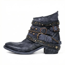 Women’s Western Ankle Boots with Buckle & Chain Details