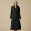 Long Trench Coat for Women Belted Classic Overcoat in black