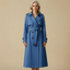 Long Trench Coat for Women Belted Classic Overcoat in blue