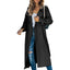Long Trench Coat for Women Classic Belted Overcoat in black
