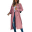 Long Trench Coat for Women Classic Belted Overcoat in pink