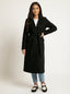 Longline Overcoat Double Breasted Wool Dress Coat for Women in black