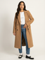 Longline Overcoat Double Breasted Wool Dress Coat for Women in brown
